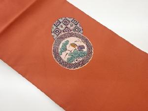 丸文に鳥・木・四角模様織出し名古屋帯